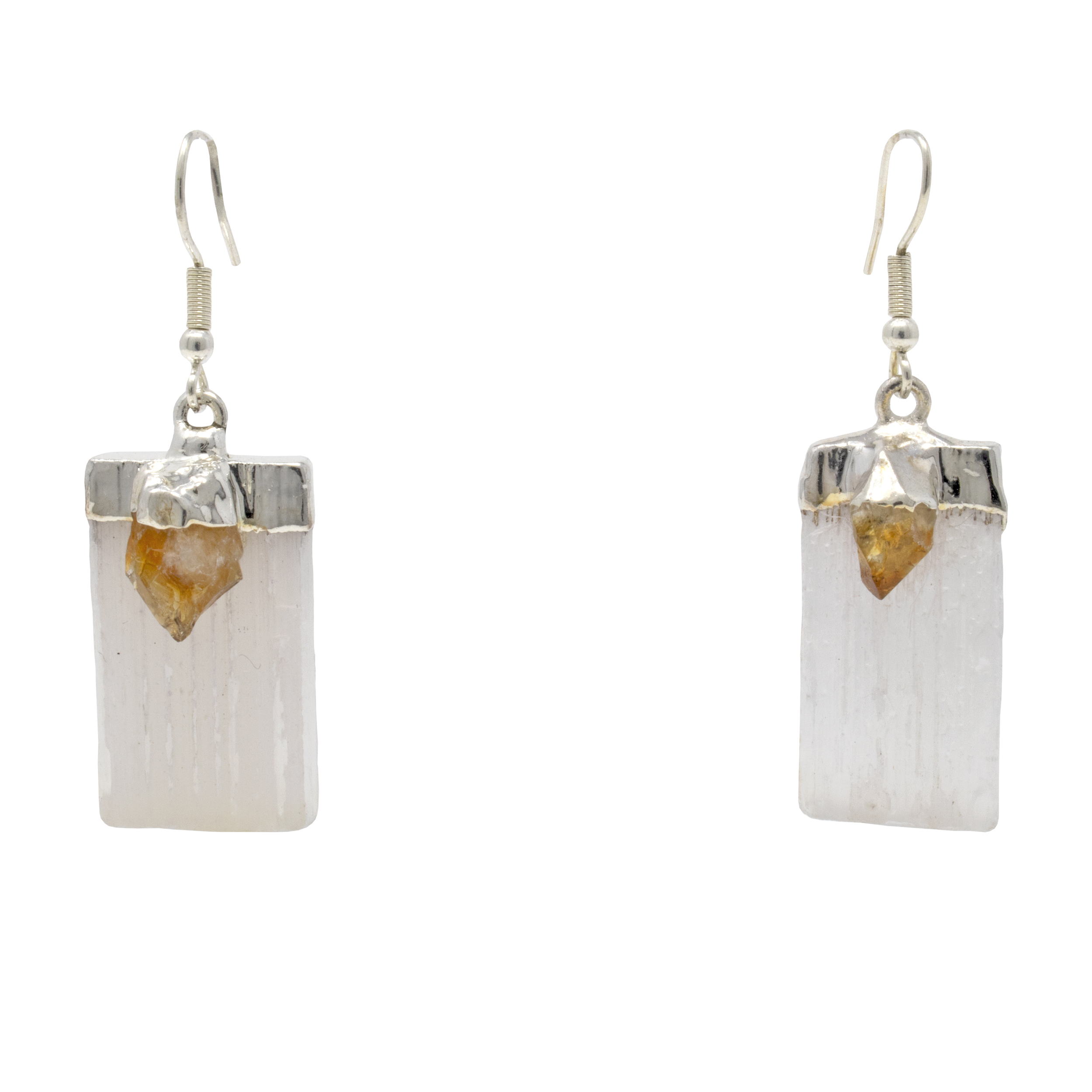 Selenite Blade with Citrine Point Earrings