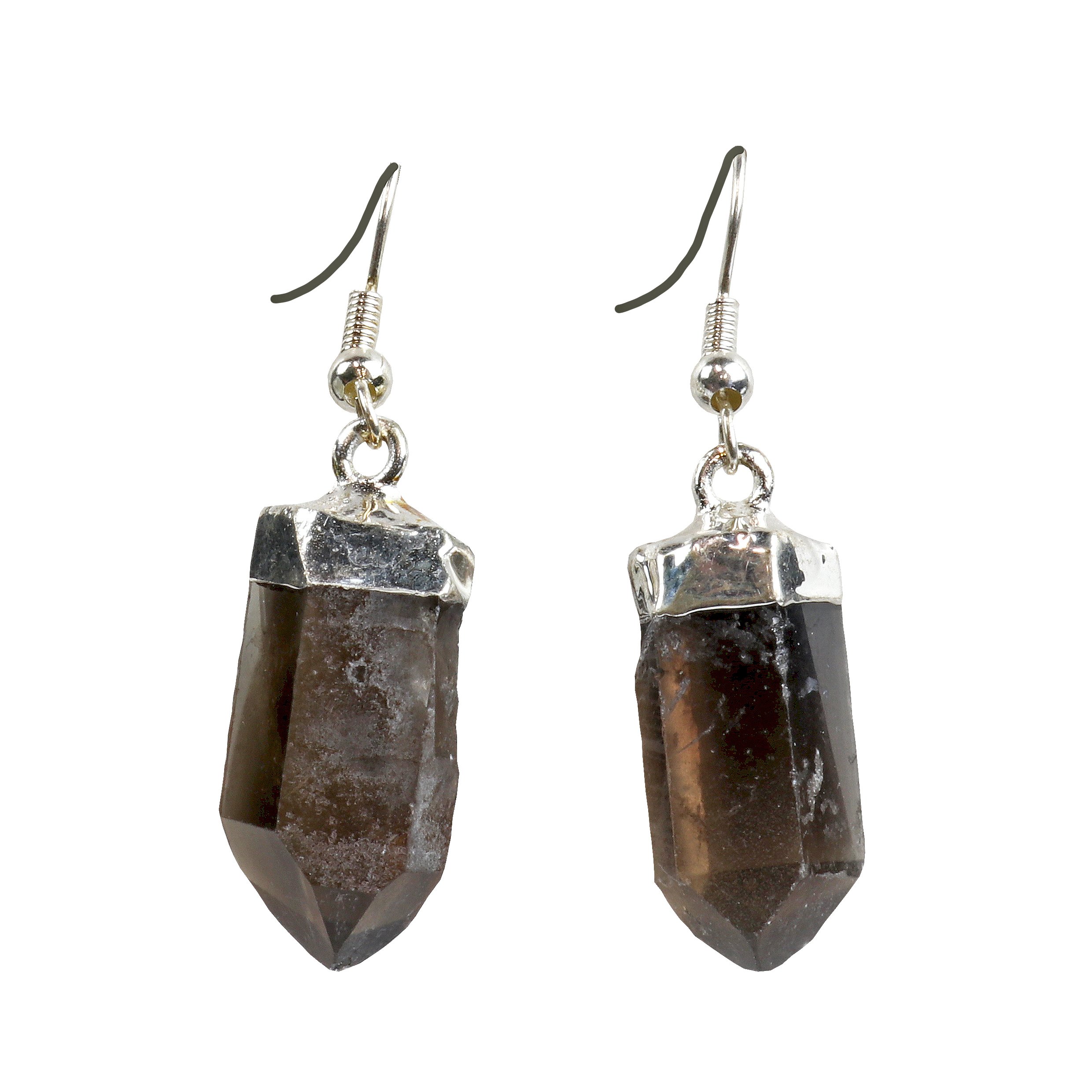Smoky Quartz Point Earrings - Silver Plated