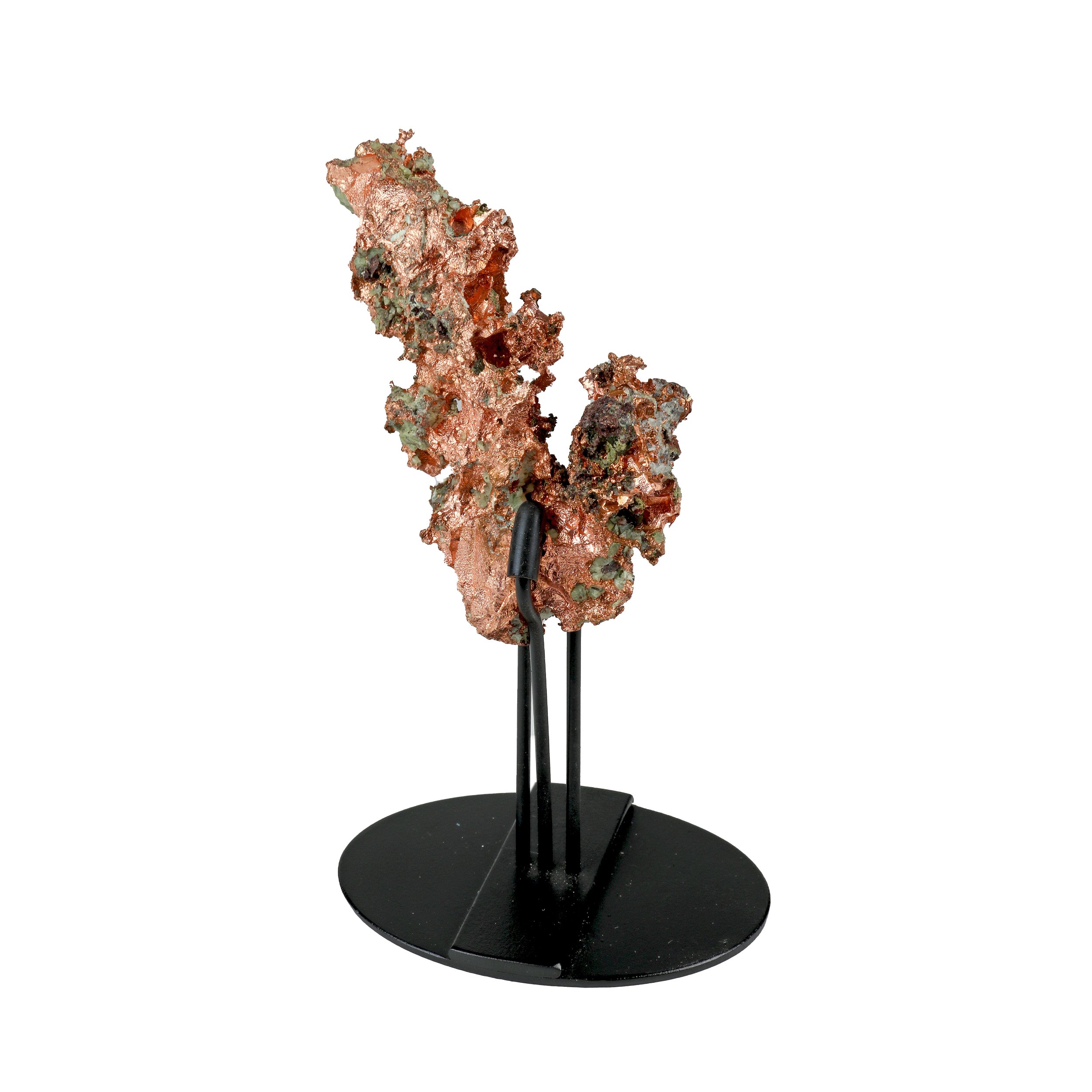 Michigan Native Copper In 3 - Pronged Tension Fit Stand With Crystalized Clusters