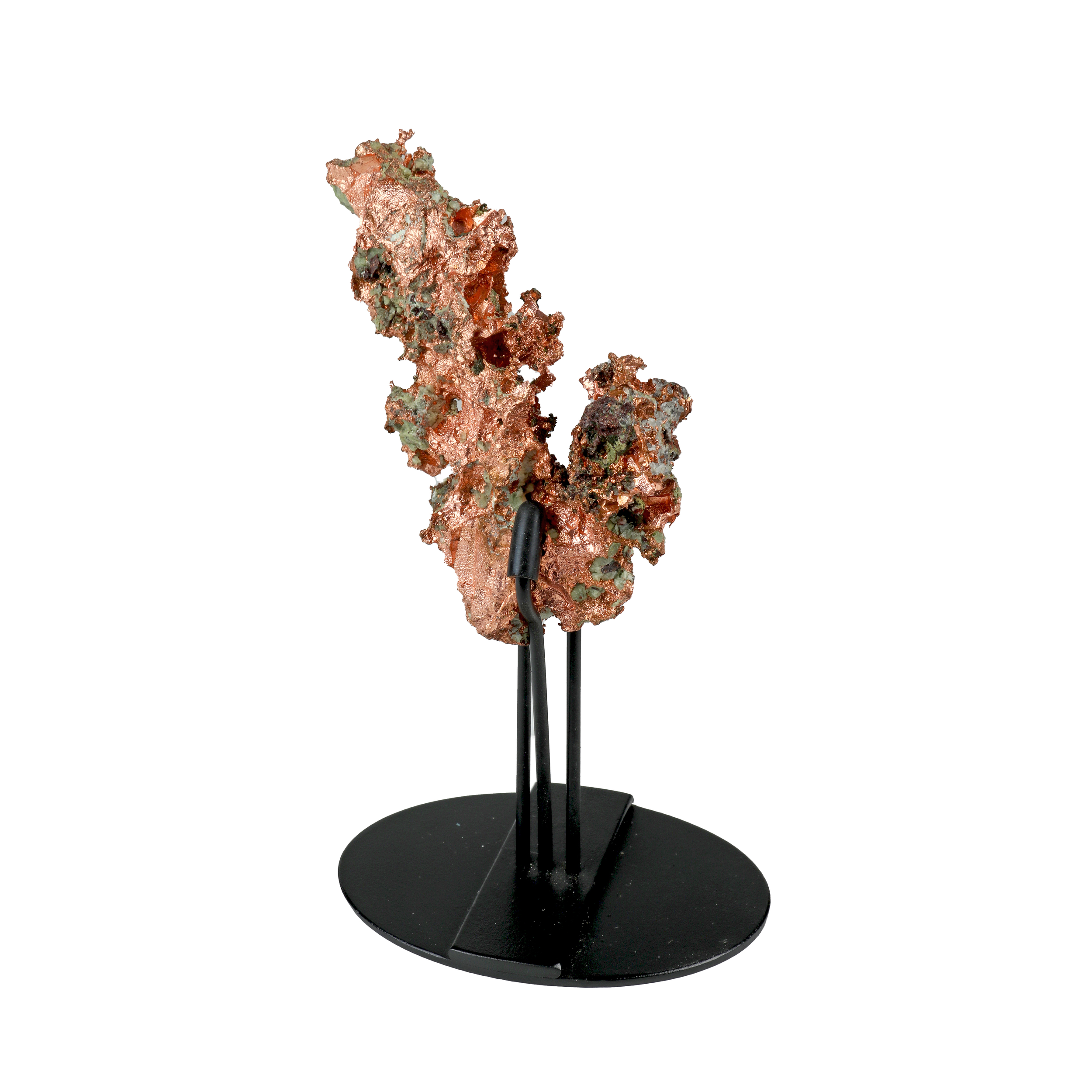 Michigan Native Copper in 3 - Pronged Tension Fit Stand with Crystalized Clusters