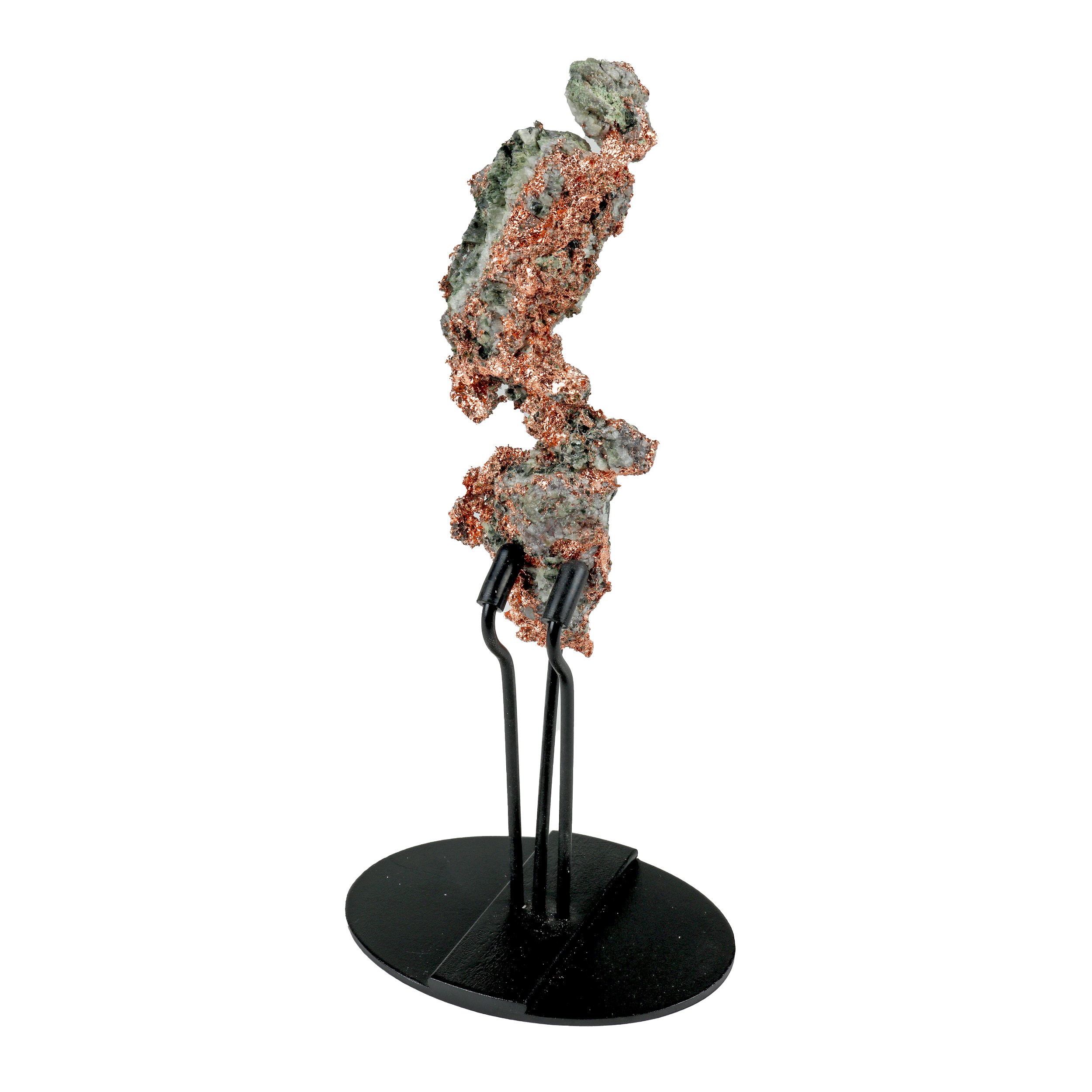 Michigan Native Copper In 3 - Pronged Tension Fit Stand With Crystalization On Surface