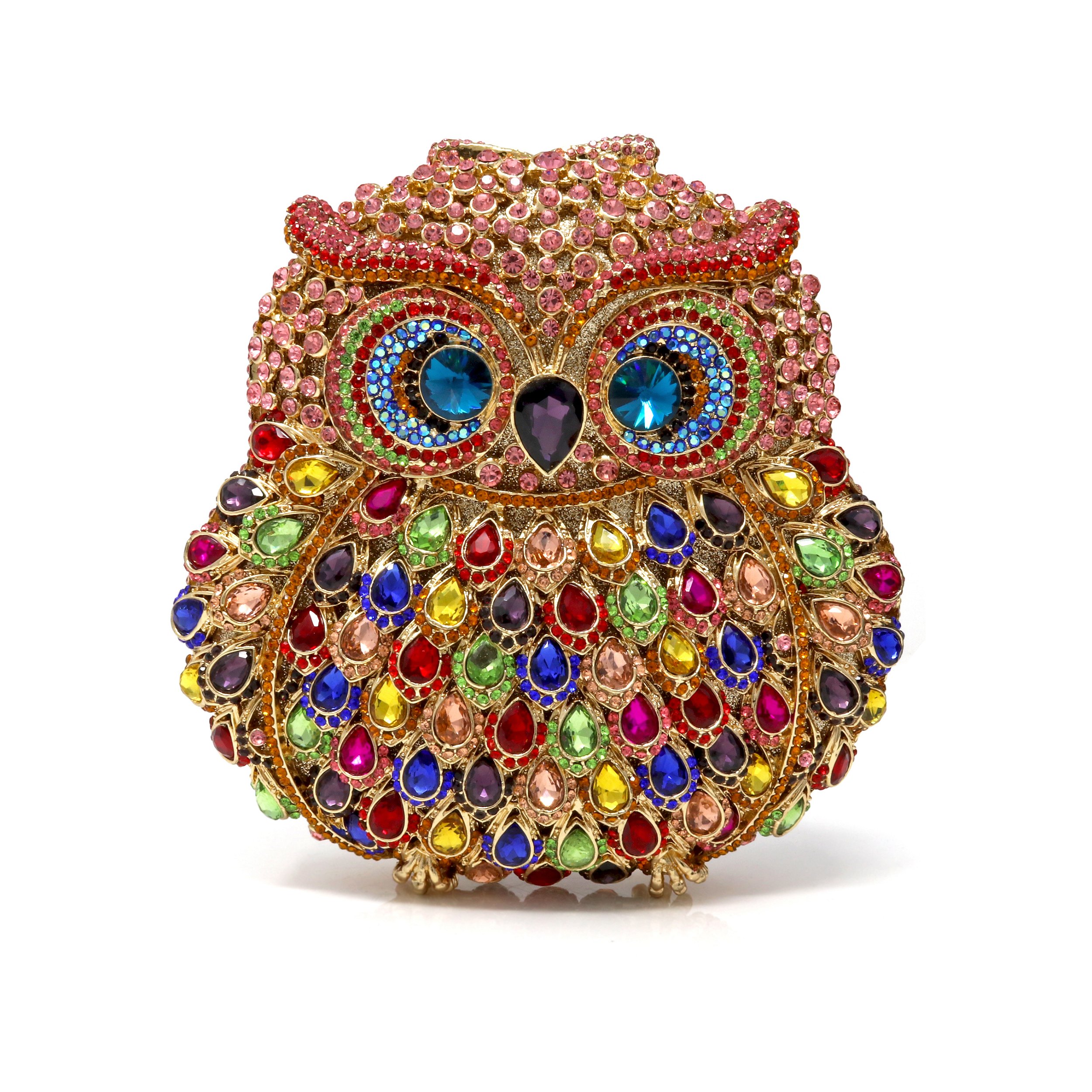 Multicolor Owl Jewel Purse With Blue Eyes And Pear Crystals
