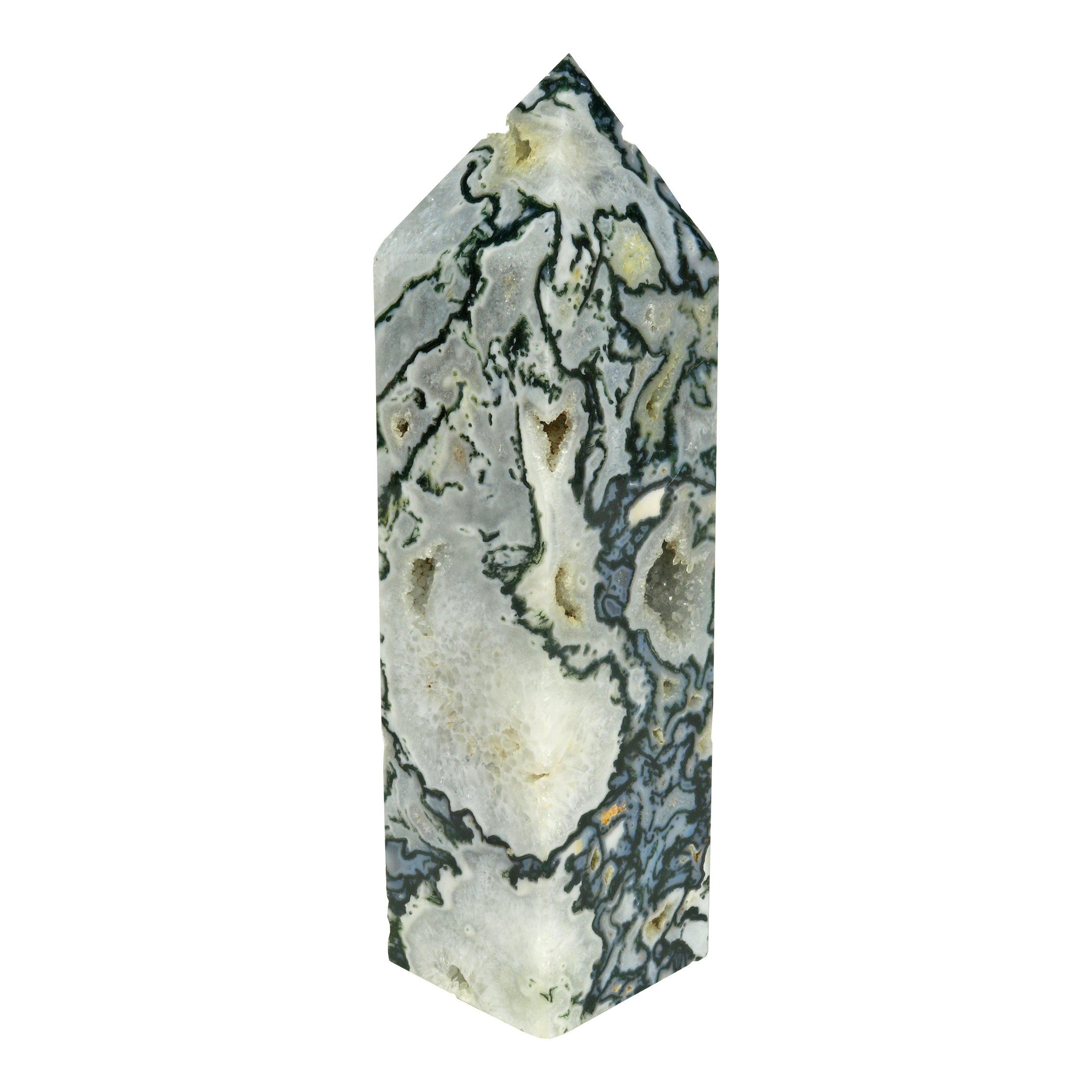 Moss Agate Point - Cut & Polished With Druze Cavern & Obelisk