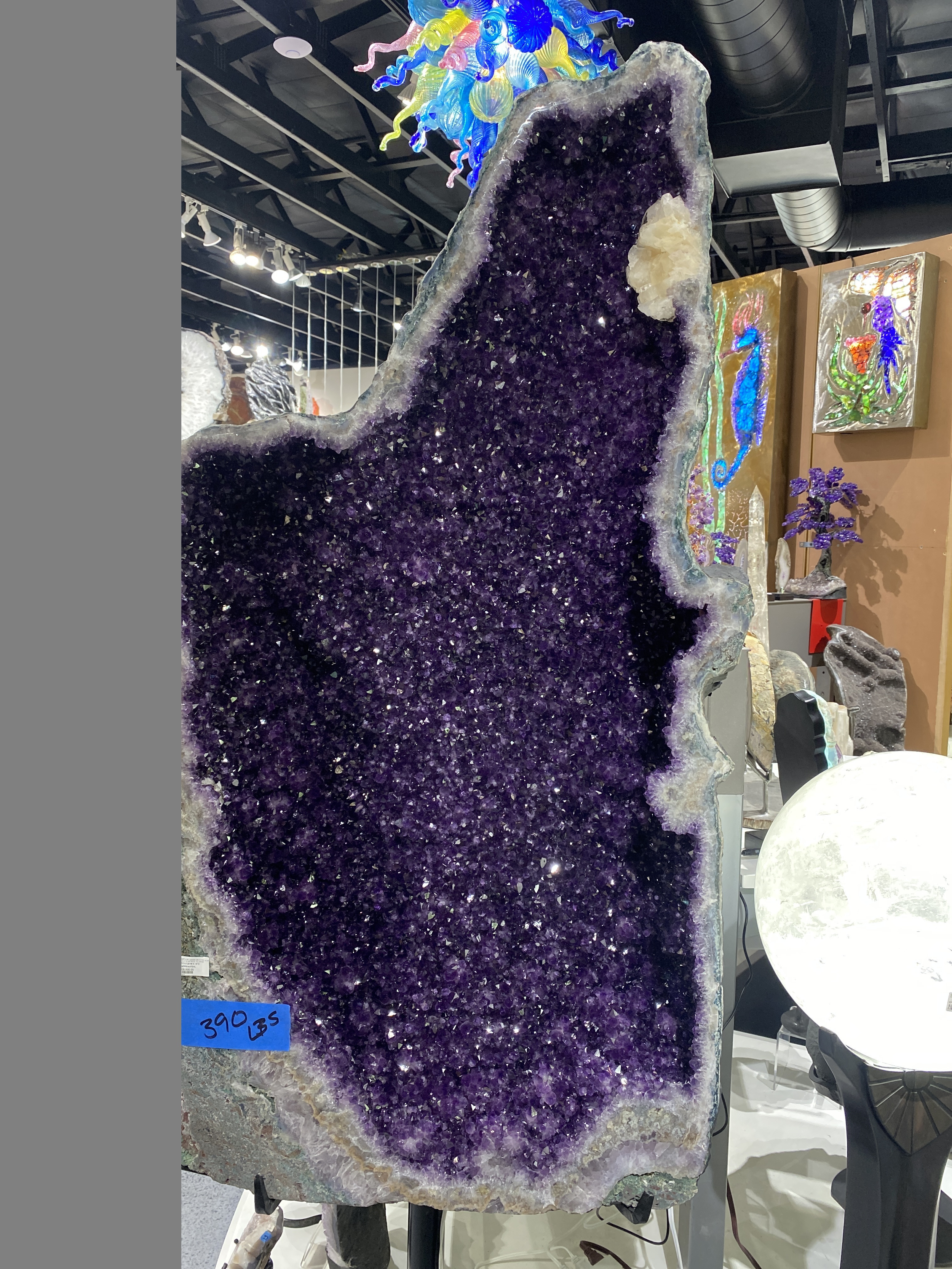 Amethyst Geode On Fitted Stand With Calcite Crystal Cluster