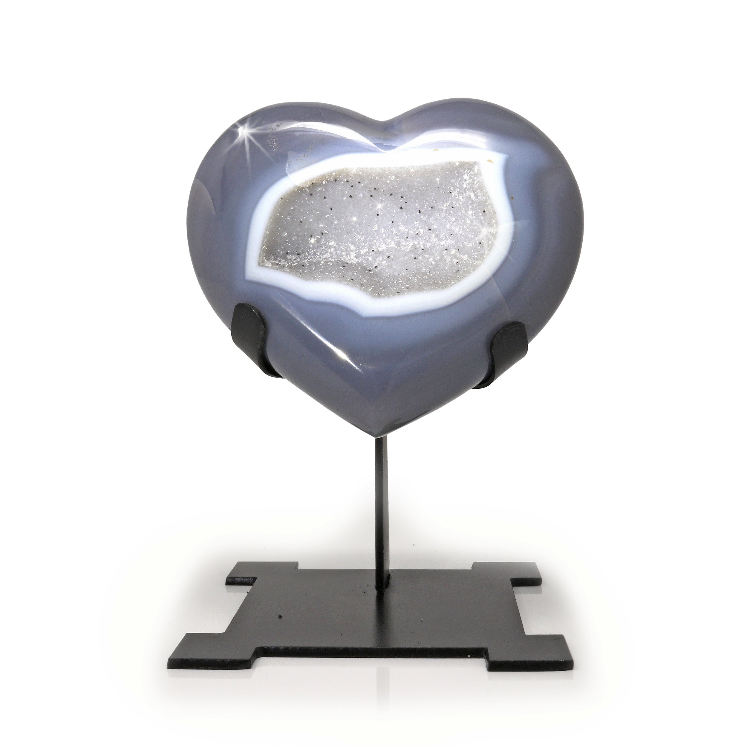 Druze Heart On Custom Aztec Post Stand With Silver Druze Crevice