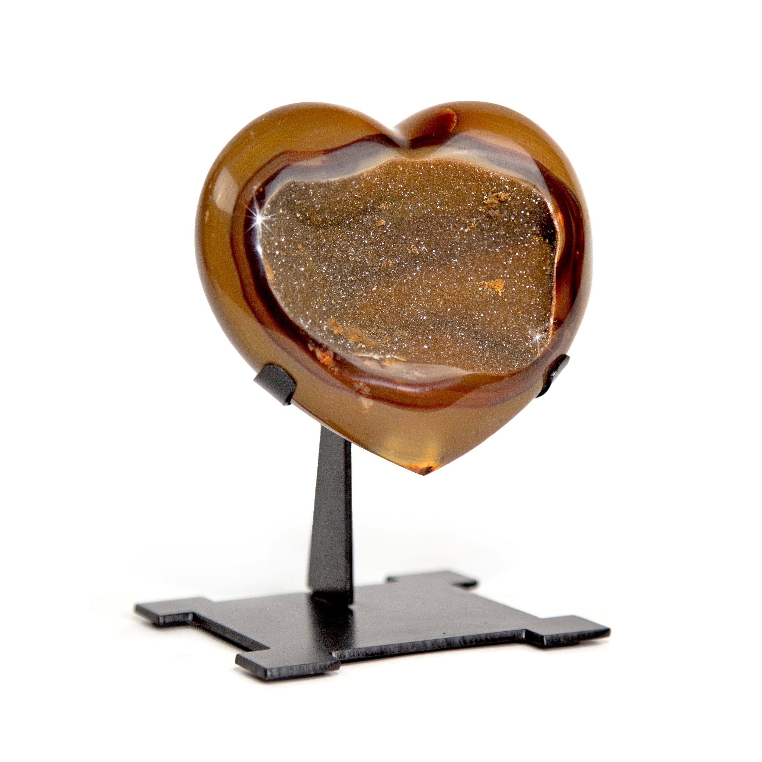 Druze Heart On Custom Aztec Post Stand With Coffee Brown Agate