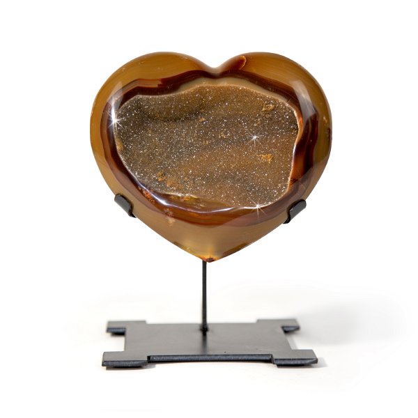Closeup photo of Druze Heart On Custom Aztec Post Stand With Coffee Brown Agate