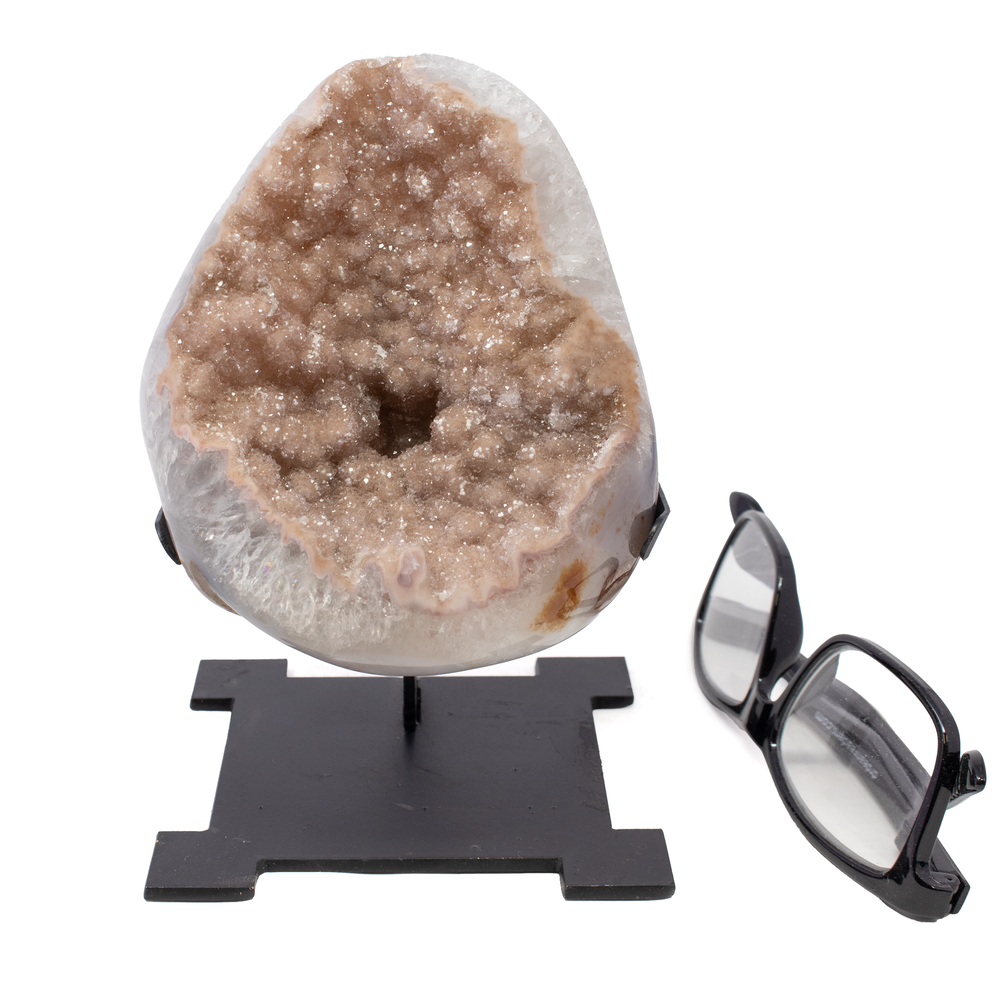 Shot of Druze Specimen on Custom Aztec Post Stand with Bubblegum Pink Druze