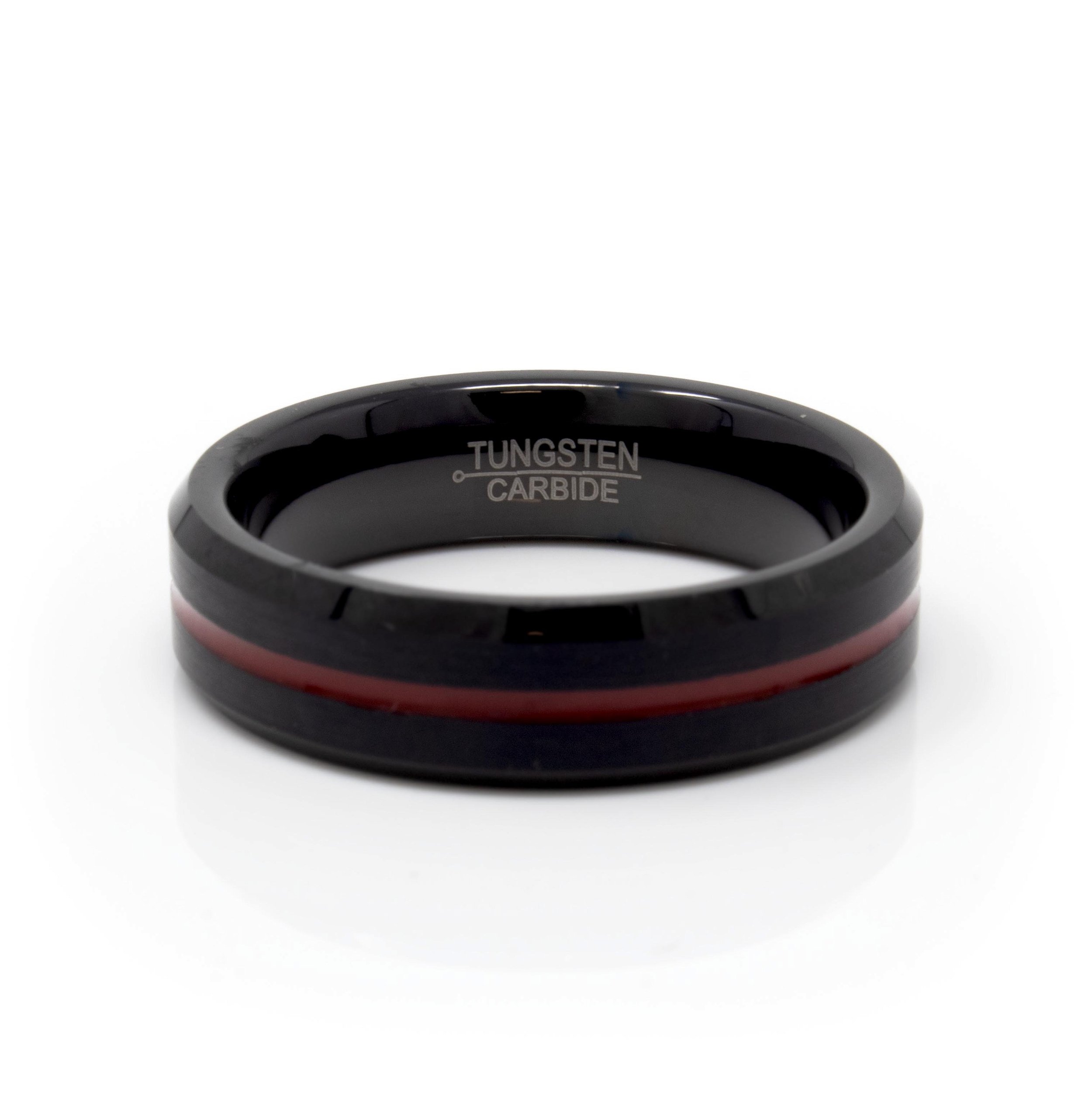 Tungsten Ring Size 8.5 - 6mm With Red Grooved Center