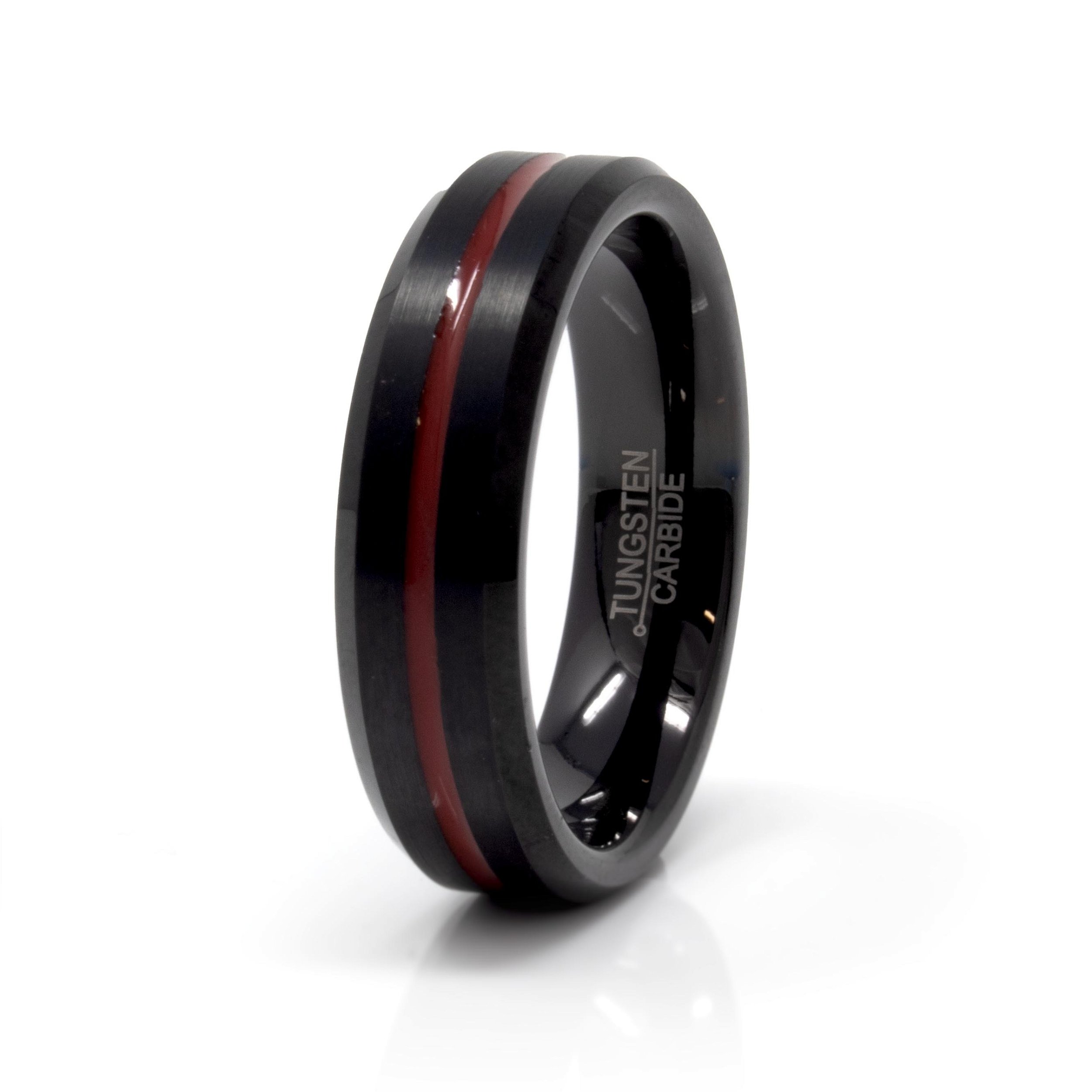 Tungsten Ring Size 7 - 6mm With Red Grooved Center