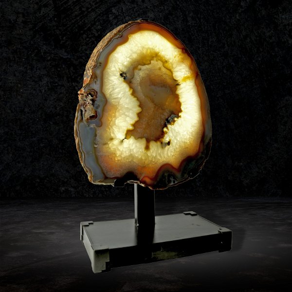 Closeup photo of Agate Slice Table Lamp With Blue Agate & Bold Yellow Fortification
