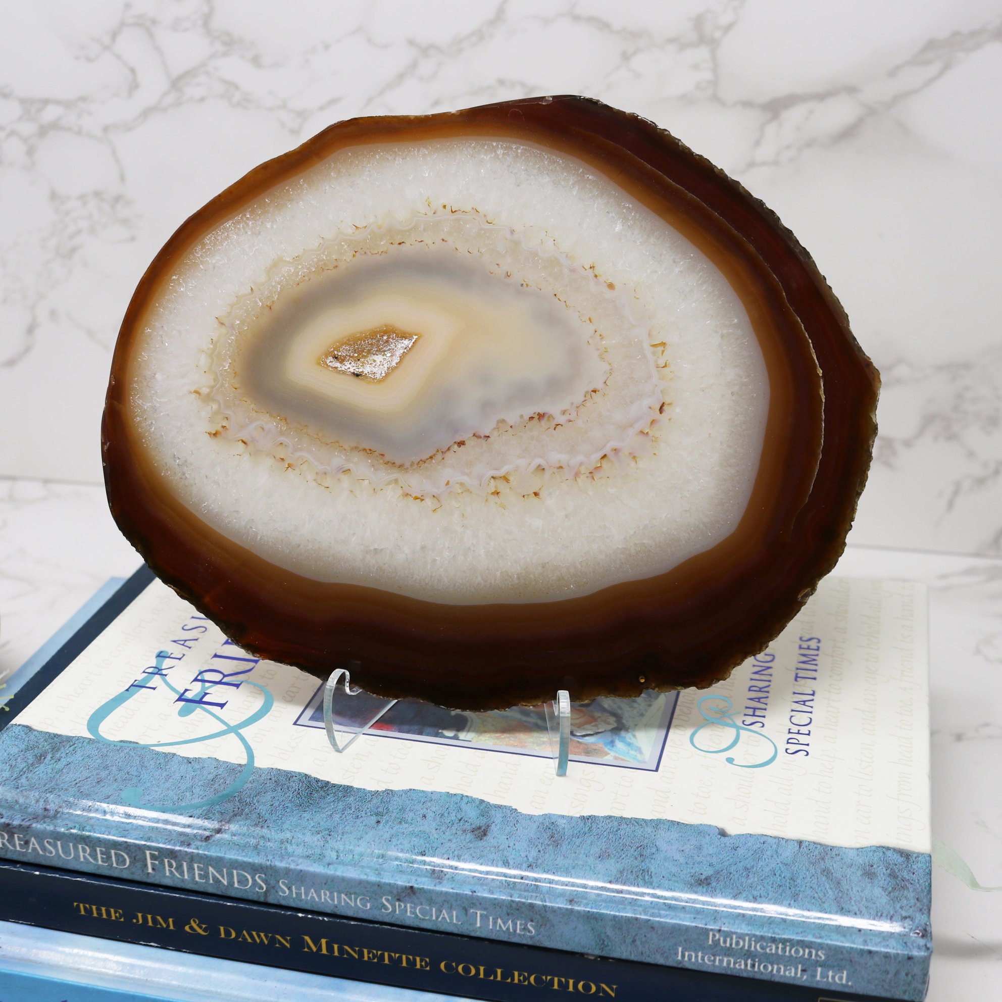Agate Slice On Stand with Coffee Agate & Druze Center
