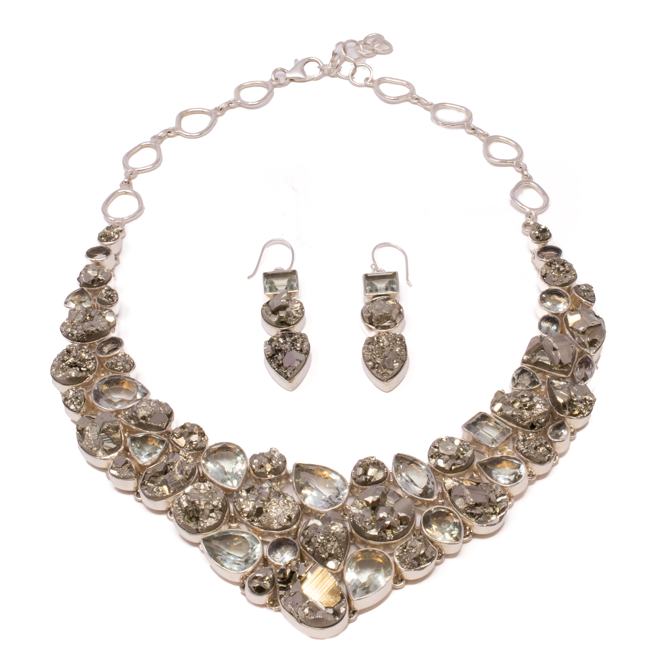 Peruvian Pyrite & Prasiolite Set - Necklace & Earrings