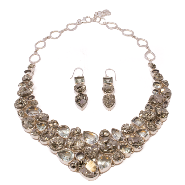 Closeup photo of Peruvian Pyrite & Prasiolite Set - Necklace & Earrings