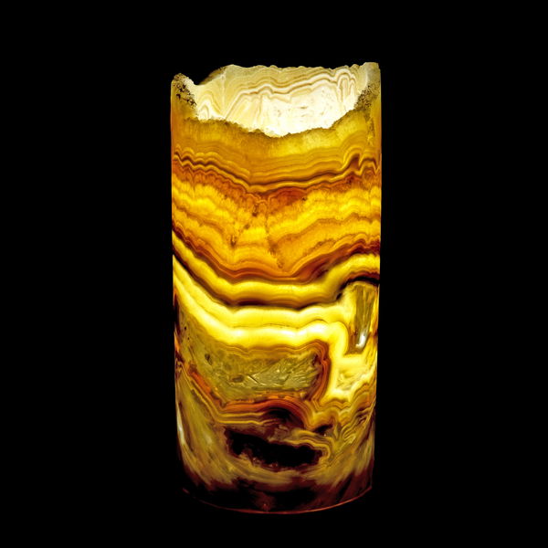 Closeup photo of Zebra Onyx Cylinder Luminary