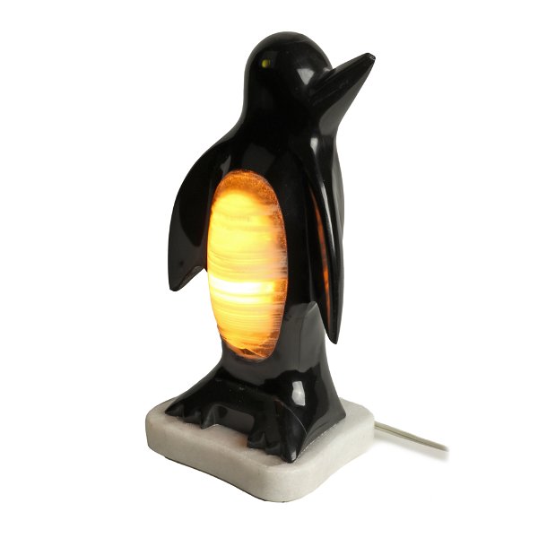 Closeup photo of Onyx Penguin Sculpture Luminary