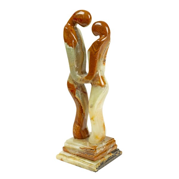 Closeup photo of Brown & White Onyx Lovers Scupture