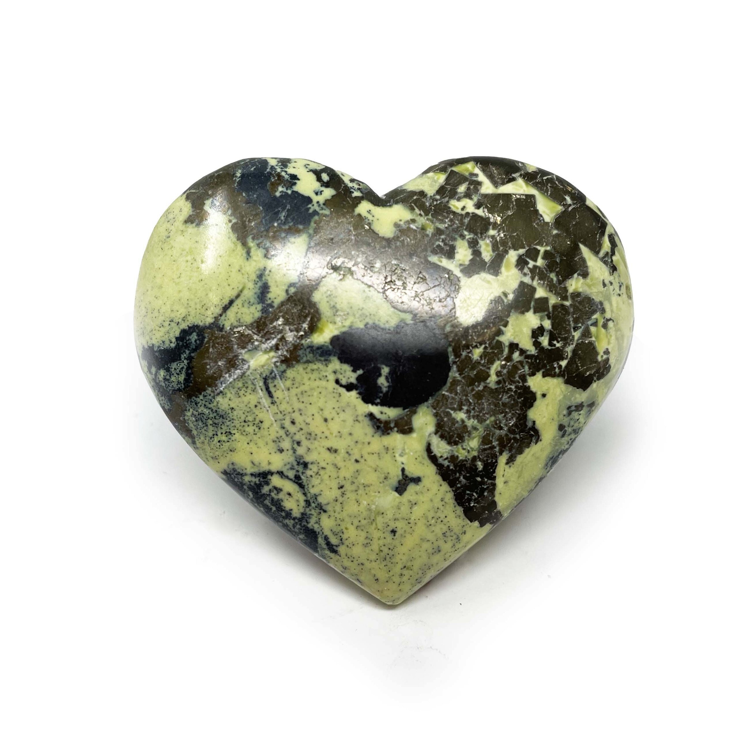 Green Serpentine Heart With Pyrite Inclusions