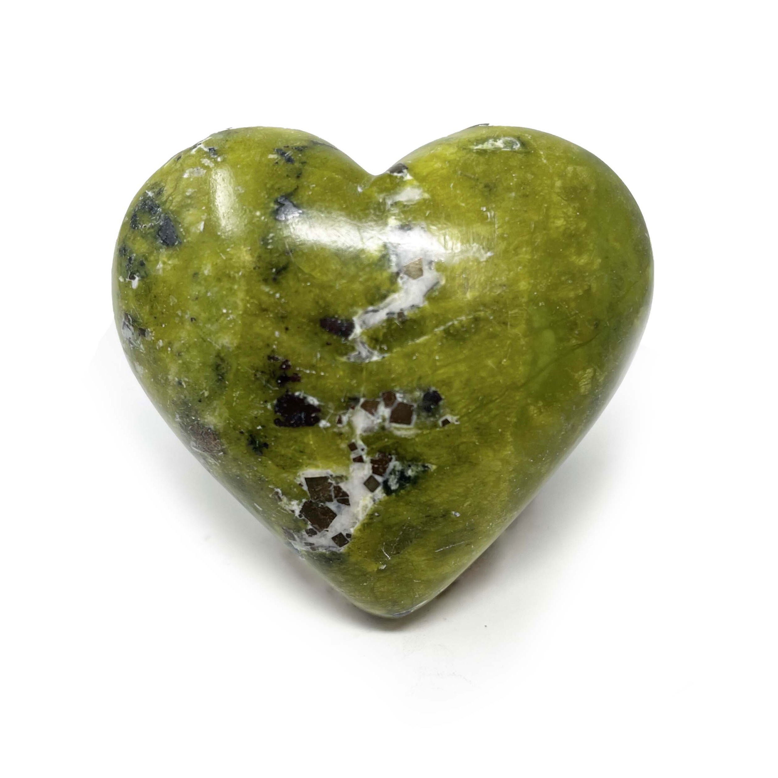 Green Serpentine Heart With Pyrite Inclusions