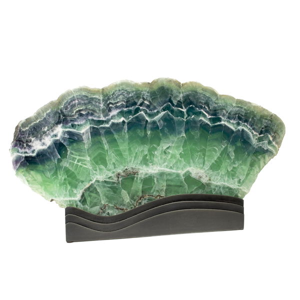 Closeup photo of Rainbow Fluorite Table Lamp - Slice Set Horizontal With Natural Live Edge