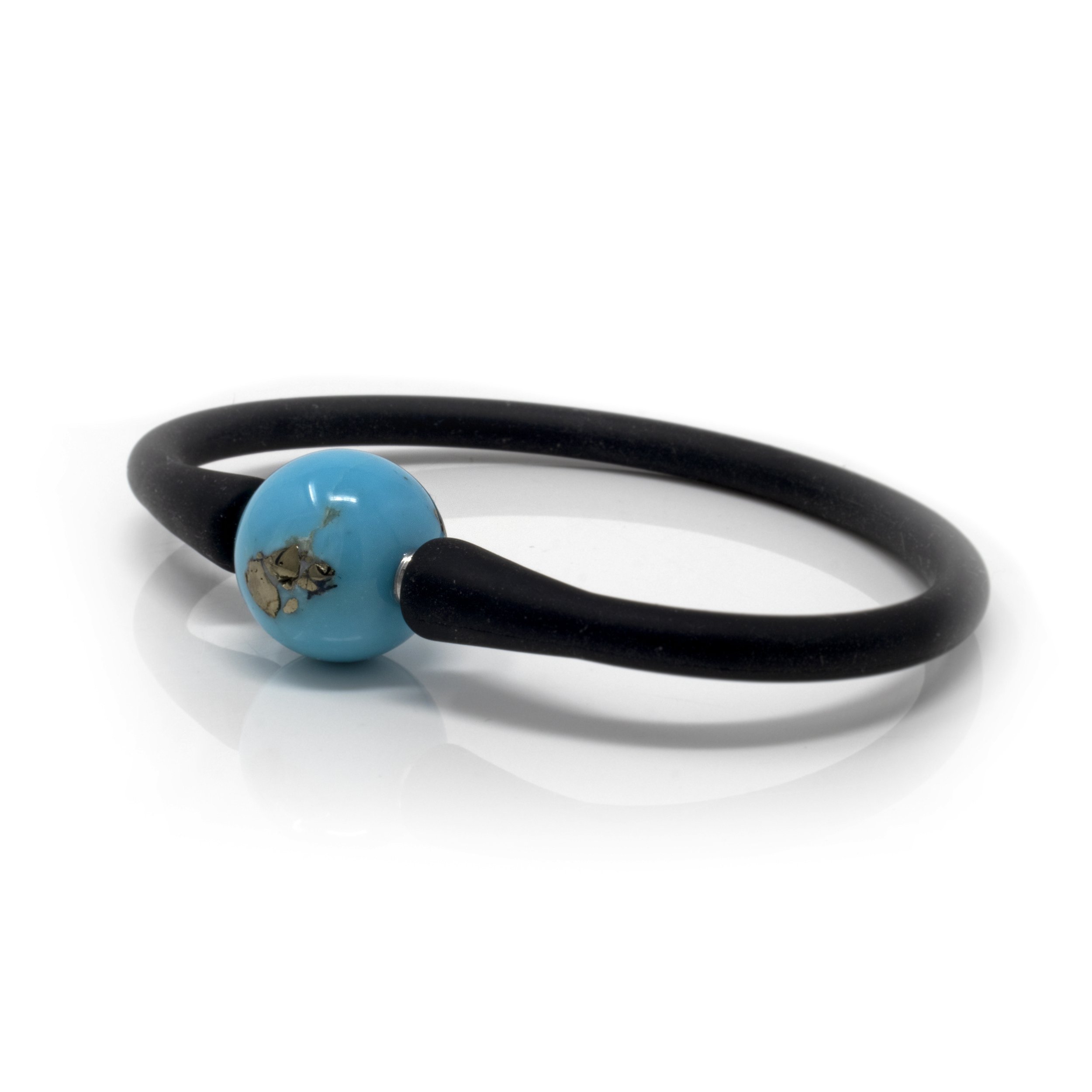 Turquoise Bracelet - Round Bead Set On Black Silicone Band