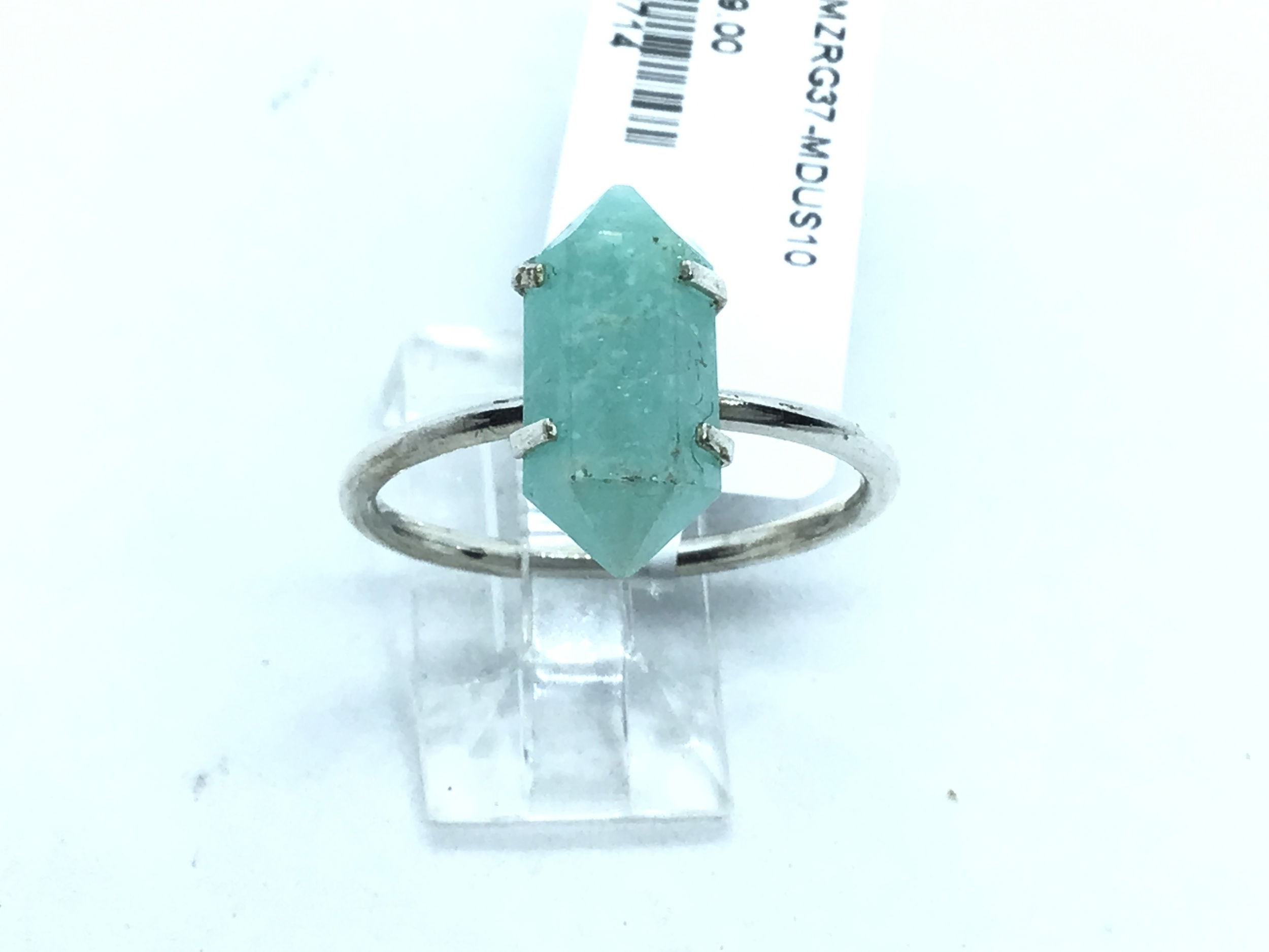 Amazonite Ring - Double Terminated Point - Prong Set Sz10