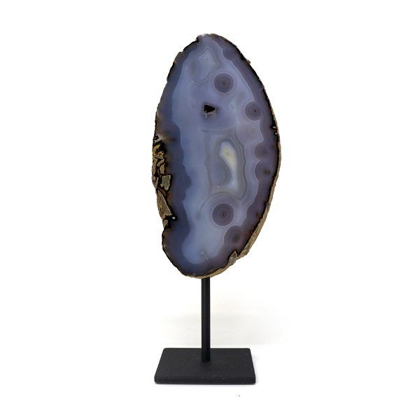 Closeup photo of Agate Slice On Post Stand - Elongated With Multiple Eyes And Dissolved Pocket In Center