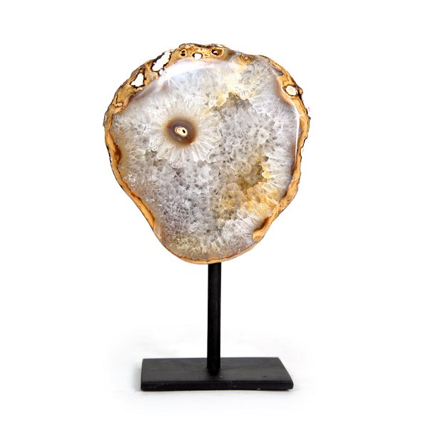 Closeup photo of Agate Geode On Post Stand - Quartz Center With Carnelian Stalactite Formation