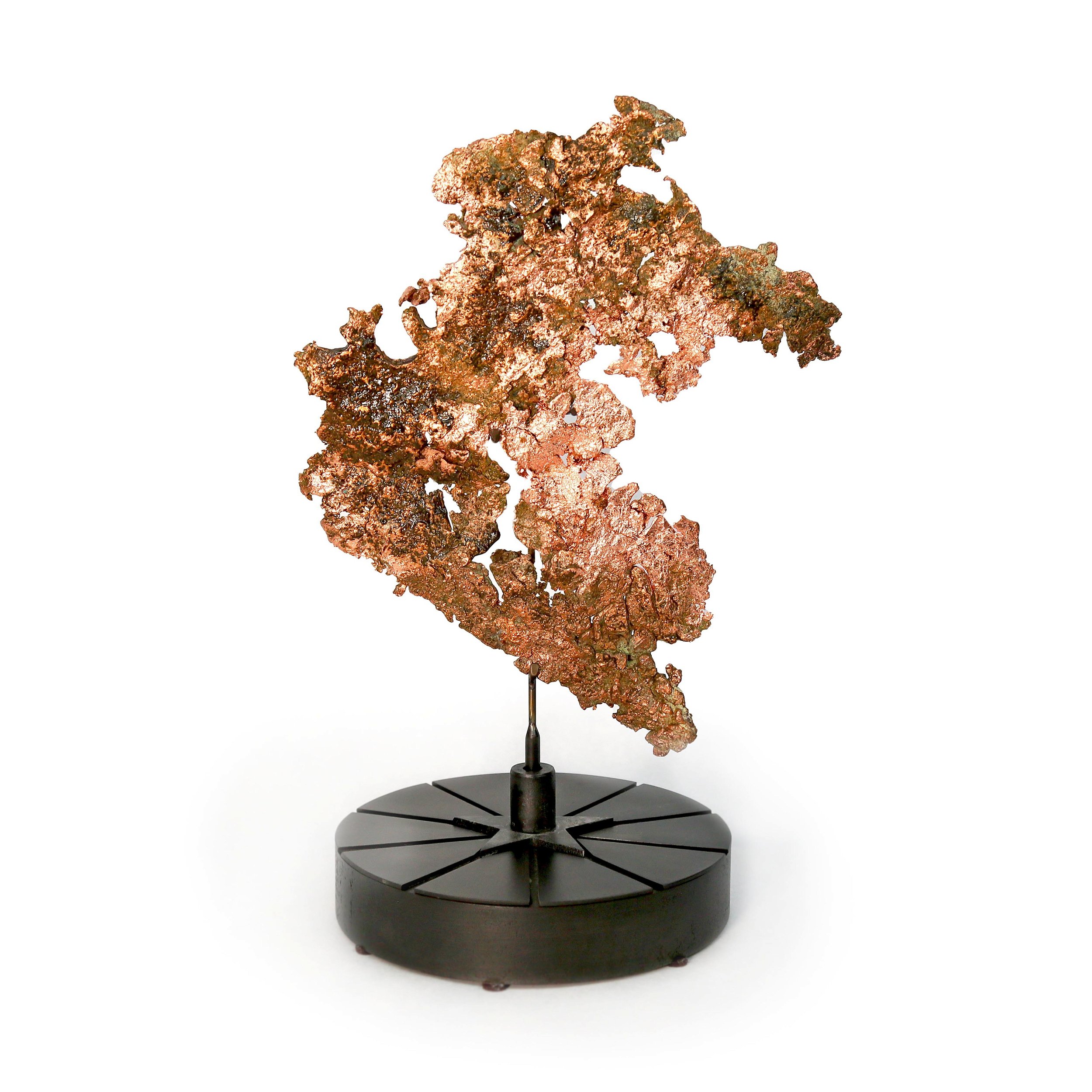 Michigan Copper Crystal On Custom Radiant Star Stand Round With Moss Green Inclusions