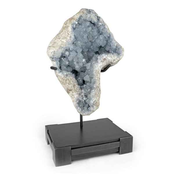 Closeup photo of Celestine Geode On Custom Stand With Pristine Crystals