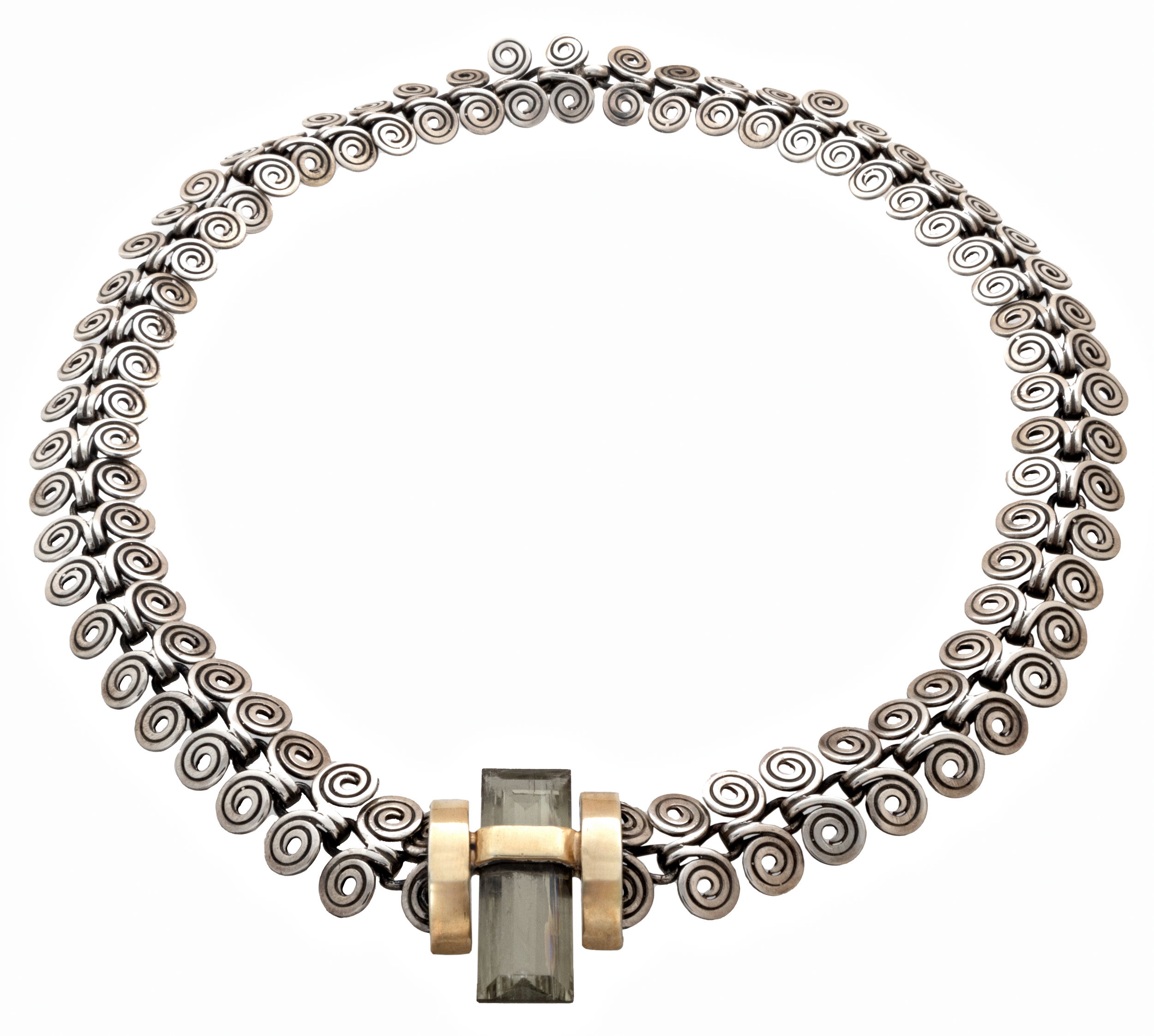 Faceted Zultanite Necklace - Emerald Cut Rectangle With Gold Vermeil Bezel On Sterling Silver Hittite Swirl Chain