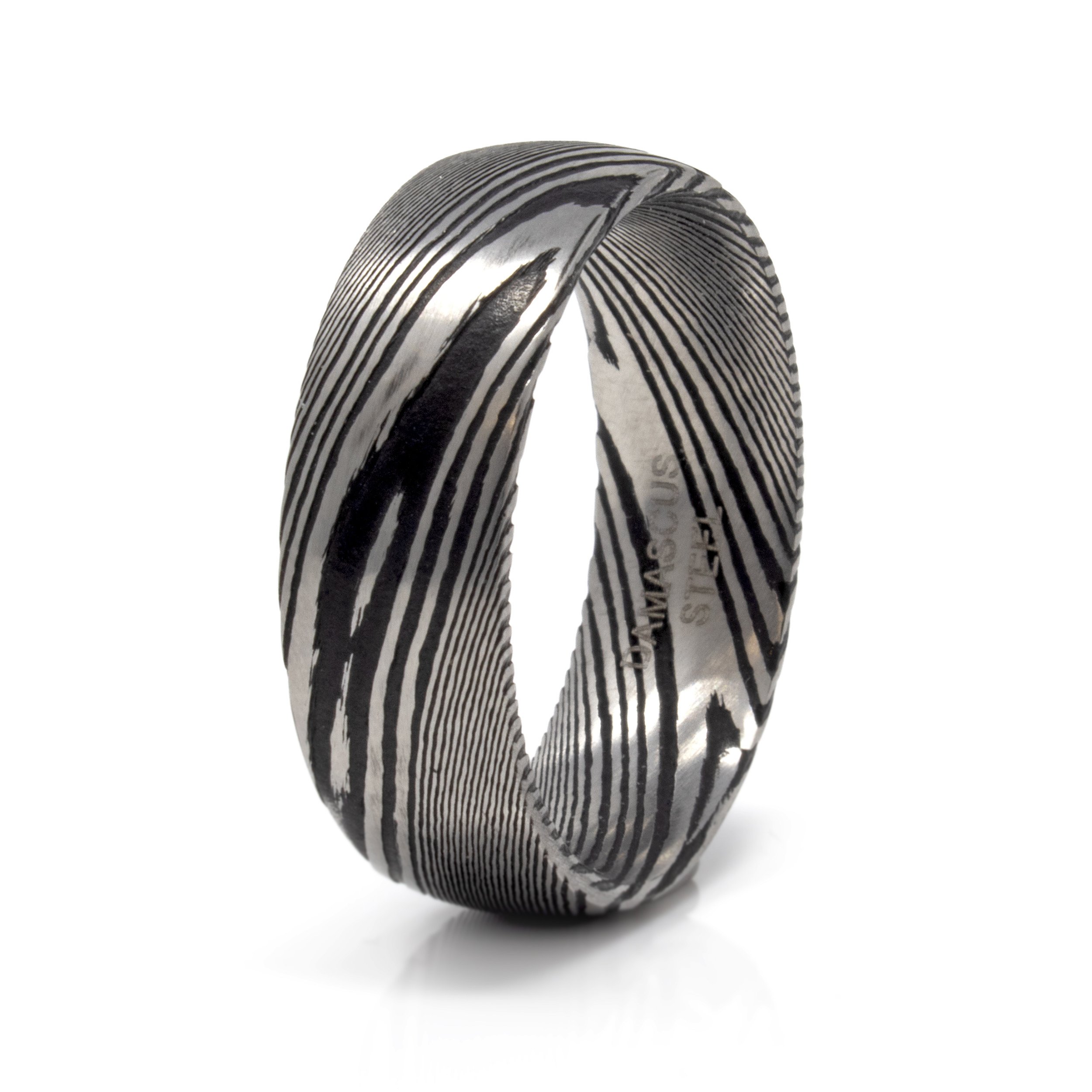 Damascus Tungsten Ring Size 9.5 - Black & Steel Tone
