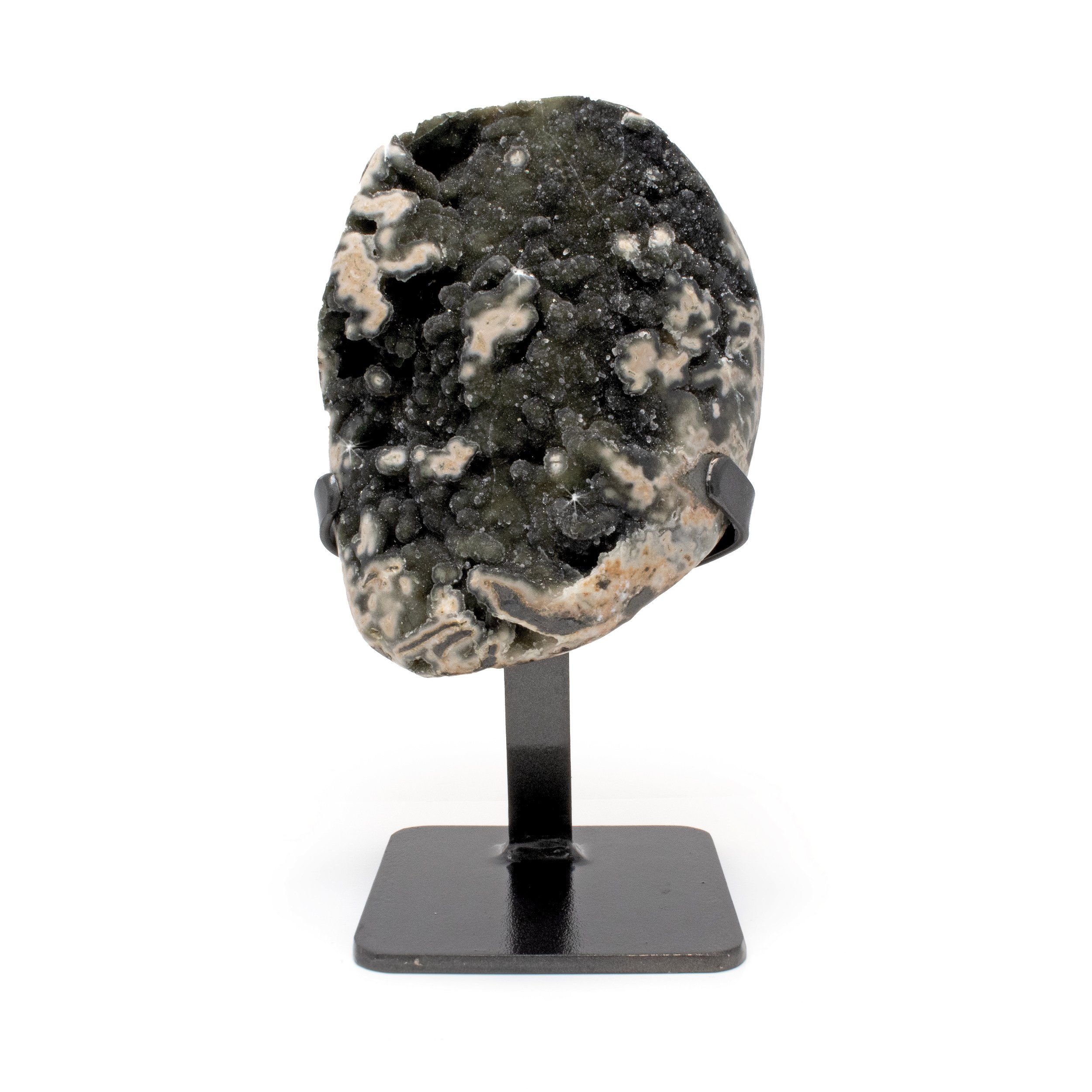 Dark Gray & Tan Druze Geode On Fitted Stand