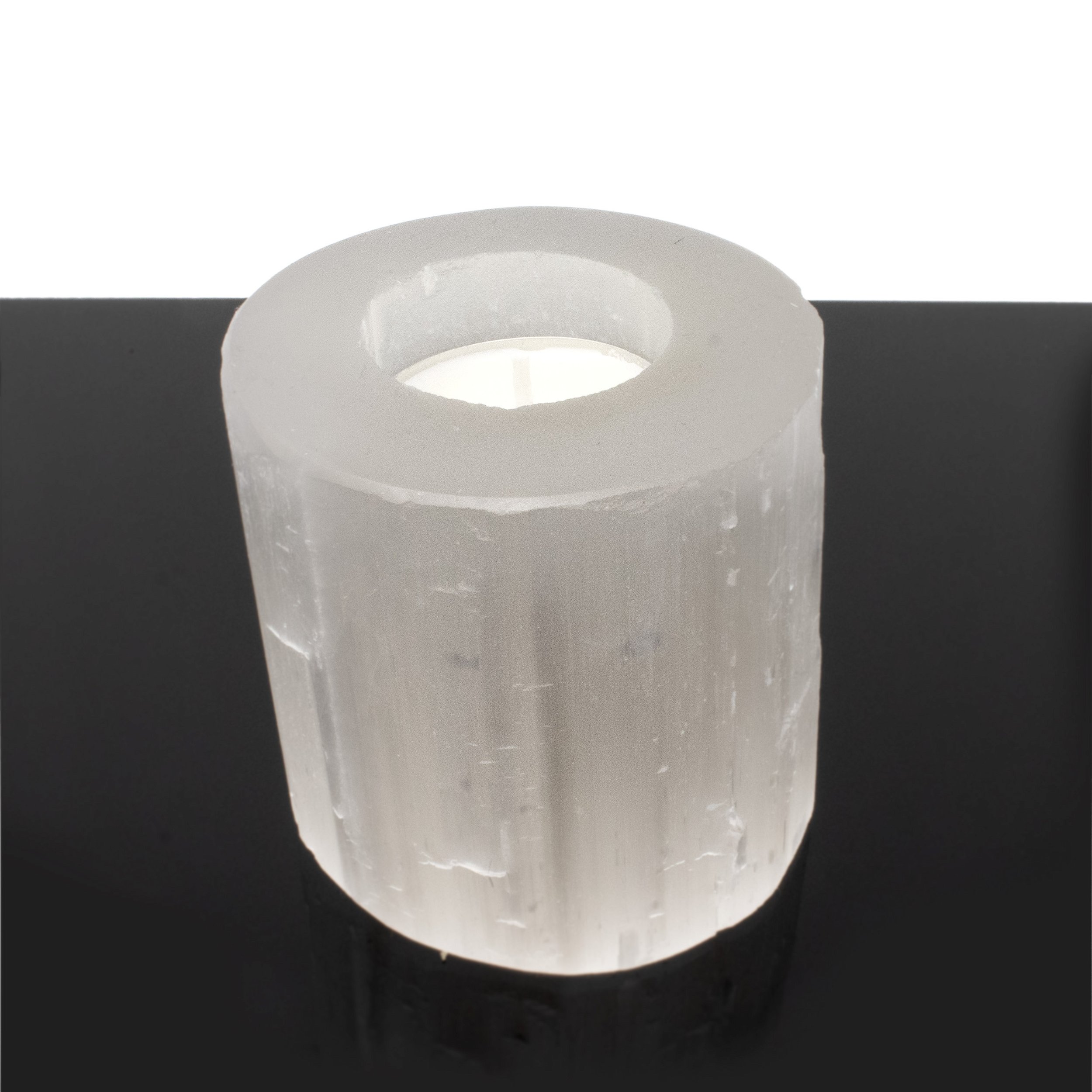 Selenite Candle Holder - Round With Cut Top from Morocco