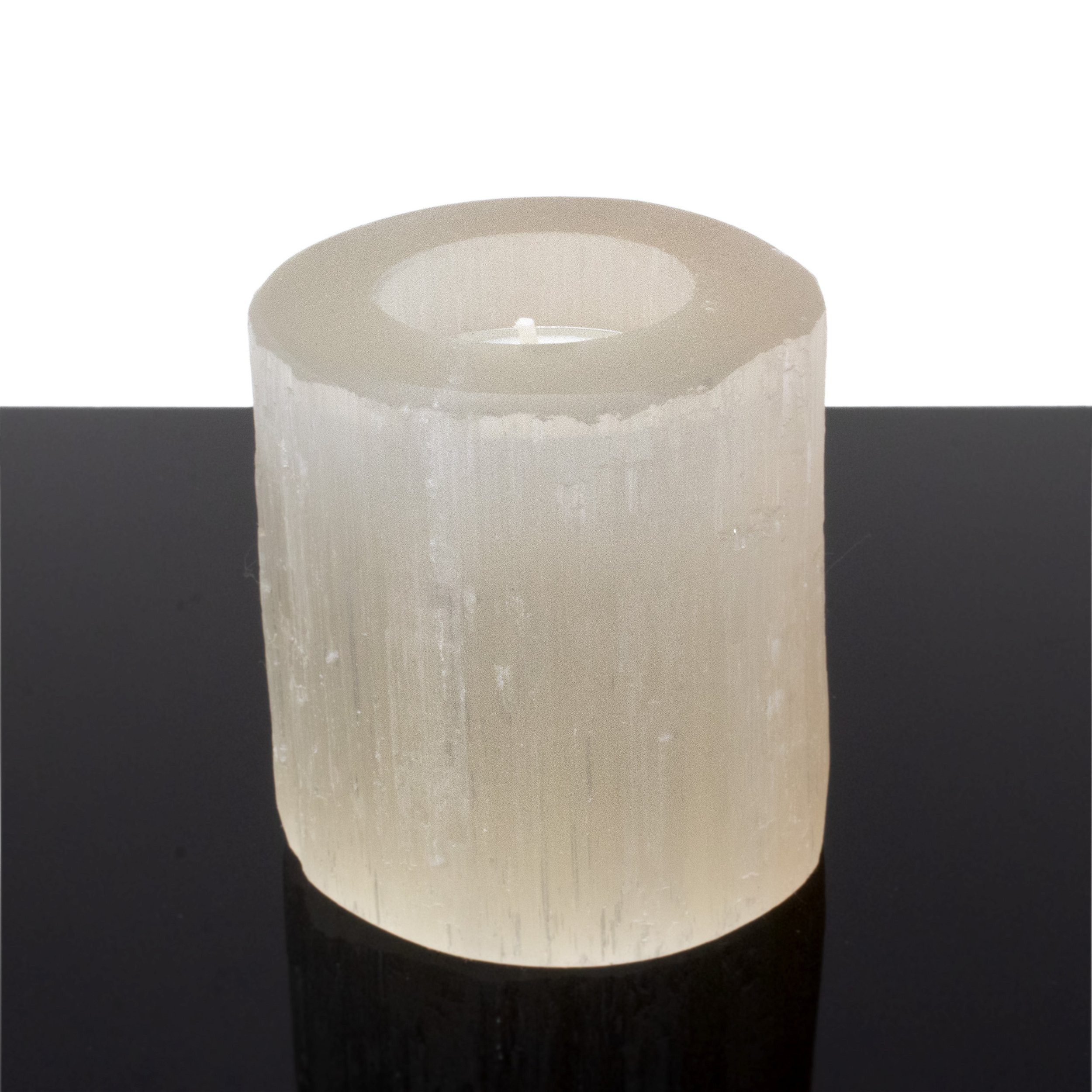 Peach Selenite Candle Holder -Round With Cut Top from Morocco