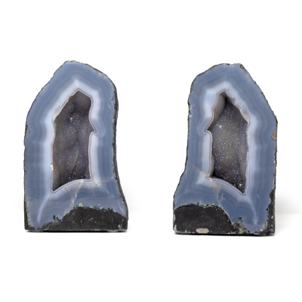 Closeup photo of Agate Druze Geode Cathedral - Pair