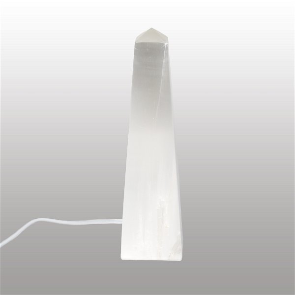 Closeup photo of Selenite Obelisk Luminary