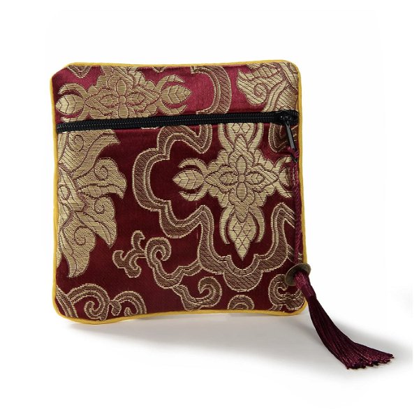 Closeup photo of Maroon Silk Jewelry Pouch with Zipper