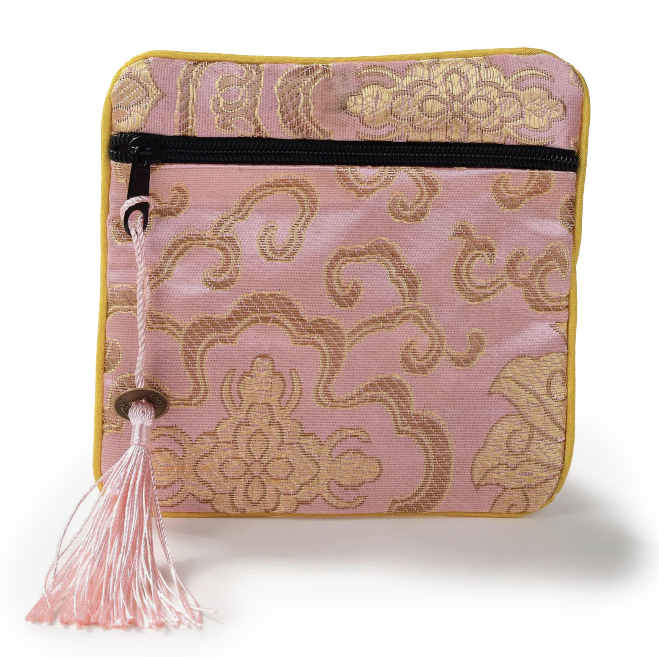 Pink Silk Jewelry Pouch with Zipper