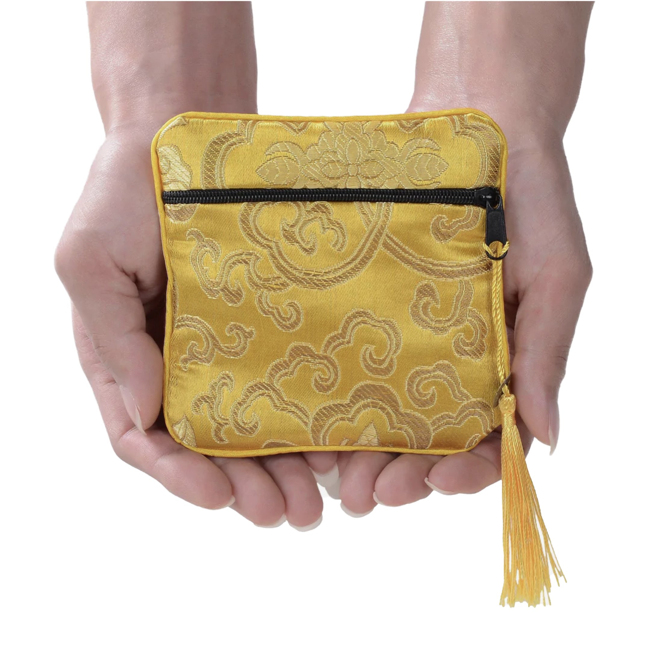 Yellow Silk Jewelry Pouch with Zipper | Rare Earth Gallery