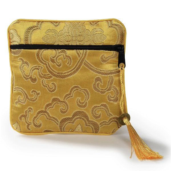 Closeup photo of Yellow Silk Jewelry Pouch with Zipper