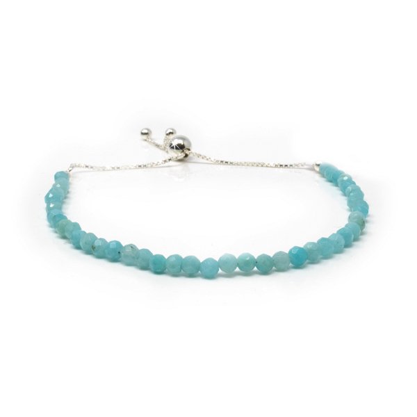 Closeup photo of Amazonite Beaded Bracelet - Faceted Bicone Beads With 925 Sterling Silver Adjustable Ball & Chain