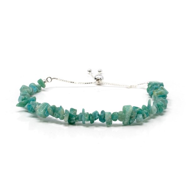 Closeup photo of Amazonite Chip Beaded Bracelet With 925 Sterling Silver Adjustable Ball & Chain