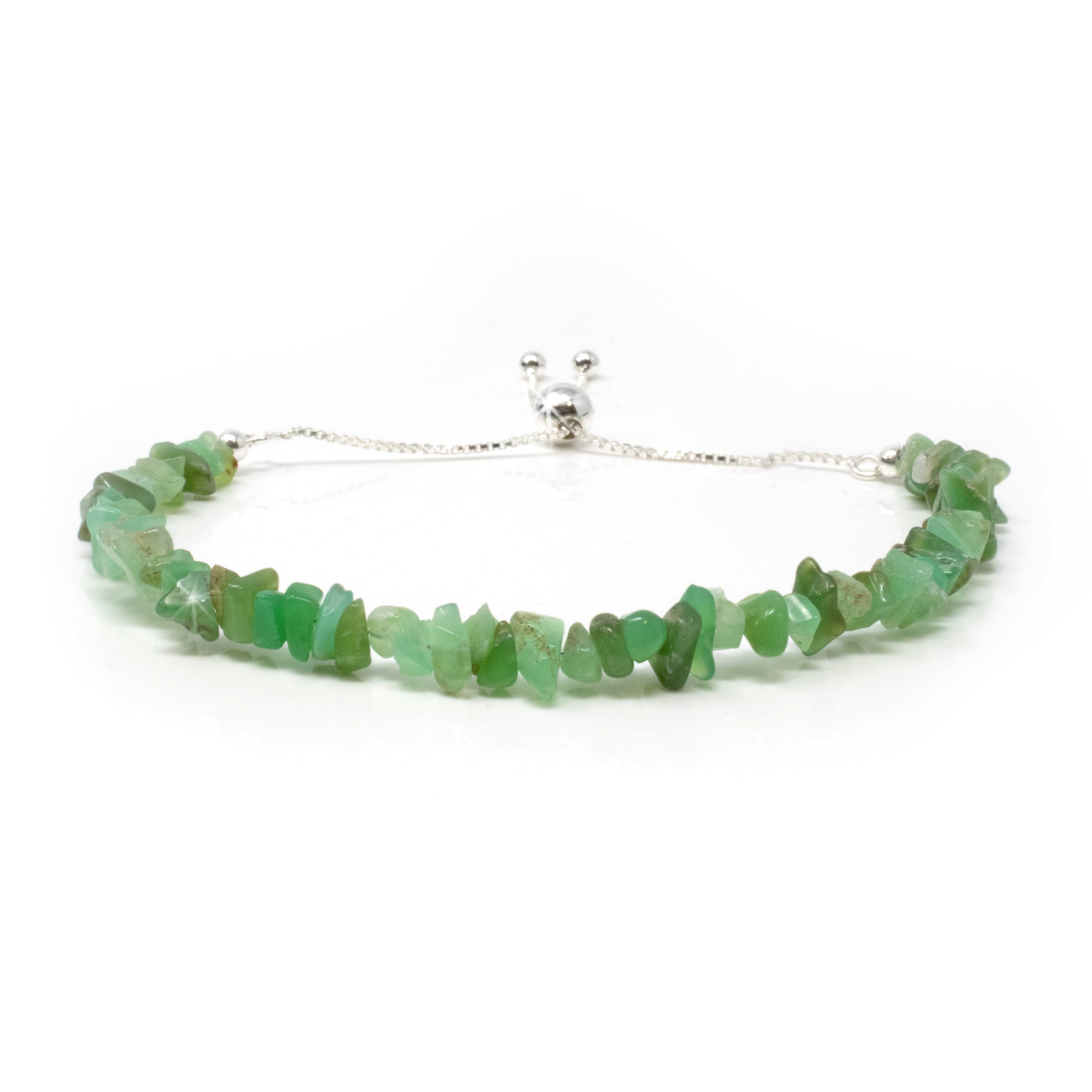 Chrysoprase Chip Beaded Bracelet With 925 Sterling Silver Adjustable Ball & Chain