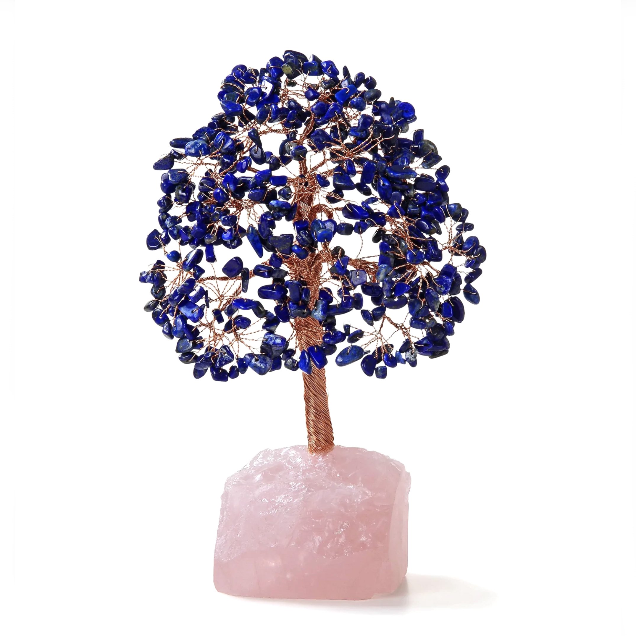 Lapis Lazuli Copper Wire Beaded Bonsai Tree On Rose Quartz Base