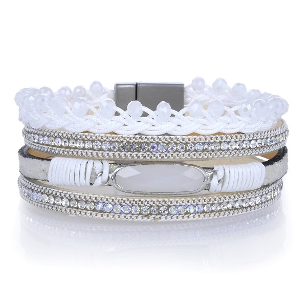 Closeup photo of Sparkle Multi Wrap Bracelet - White Braid With Iridesenct