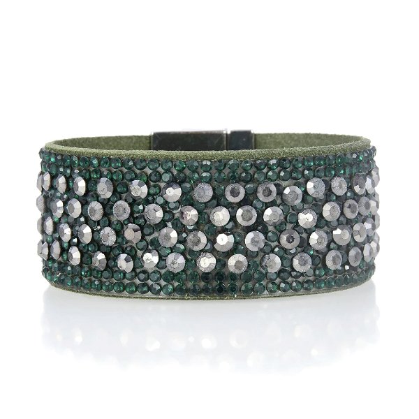 Closeup photo of Narrow Swarovaki Crystal Wrap Bracelet - Gray & Green Rounds