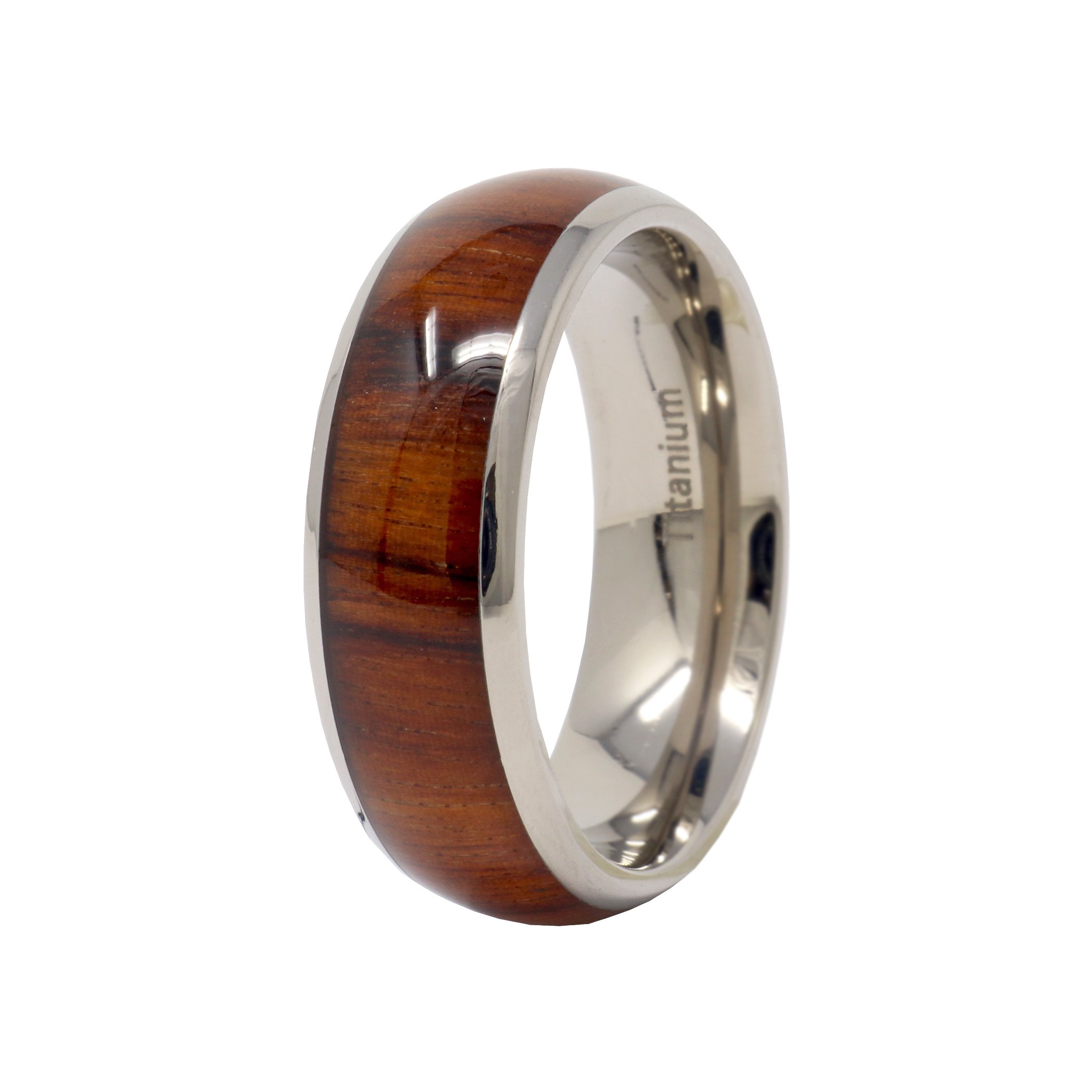 Titanium Ring Size 10.5 - 8mm Domed Rosewood Inlay