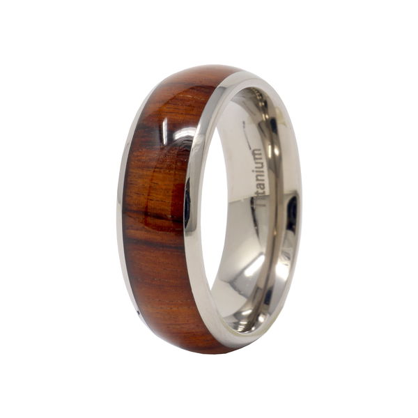 Closeup photo of Titanium Ring Size 10 8mm Domed Rosewood Inlay