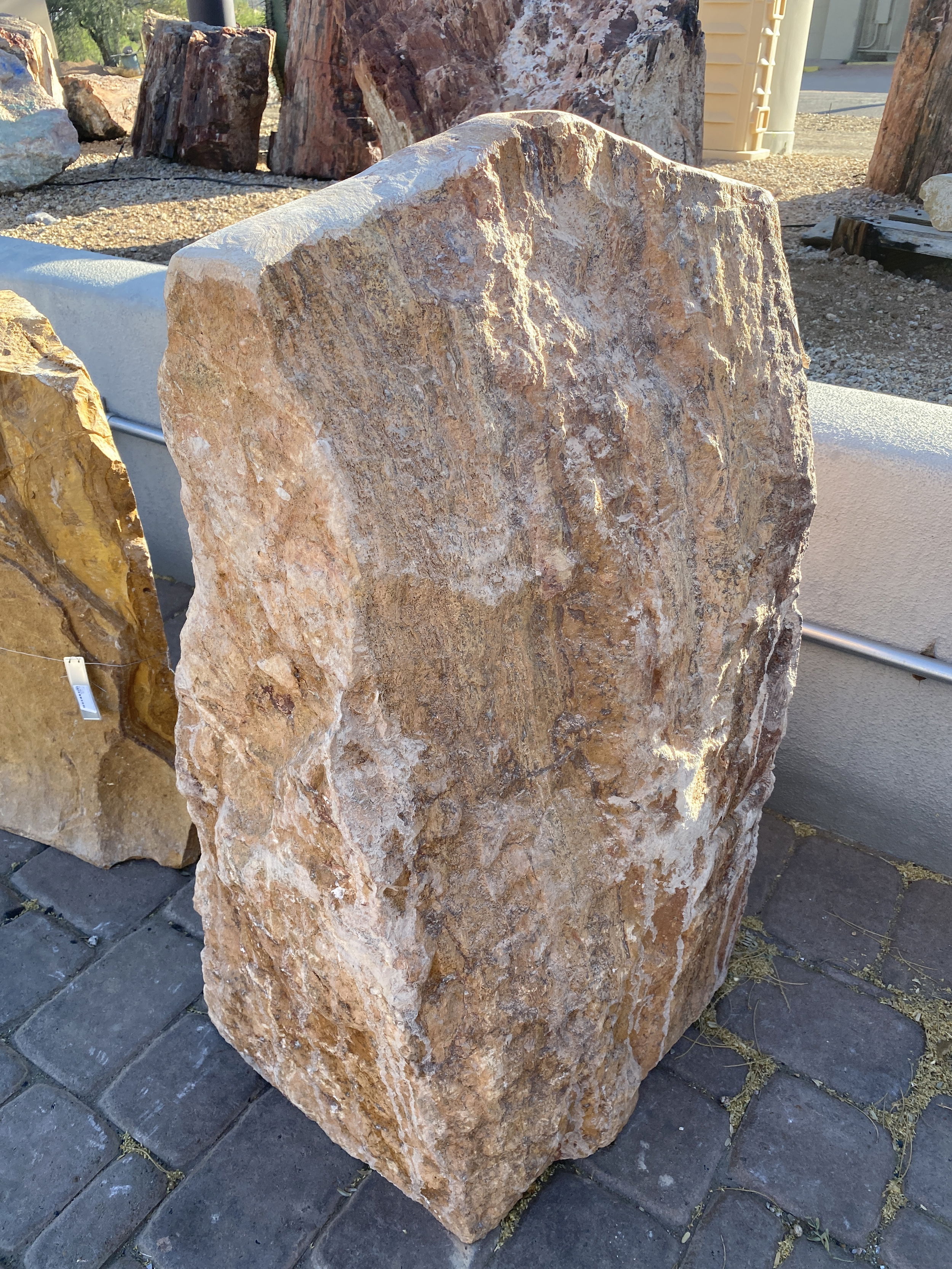 Red Travertine Boulder Fountain - Flat Monument With Cut Side